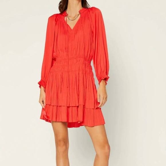 NEW Anthropologie Current Air Cecile Smocked Mini Dress Poppy Red Size Small - Picture 12 of 12